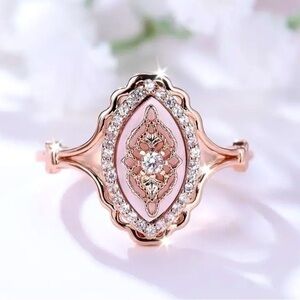 Inlay Design Mother Of Pearl Diamond Rose Gold Ring